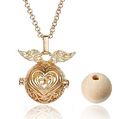 Collier diffuseur d’huile essentielle en bois avec pendentif en forme de cœur pour femme et fille